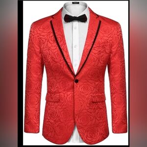 Stylish Red Rose Pattern Tuxedo Blazer